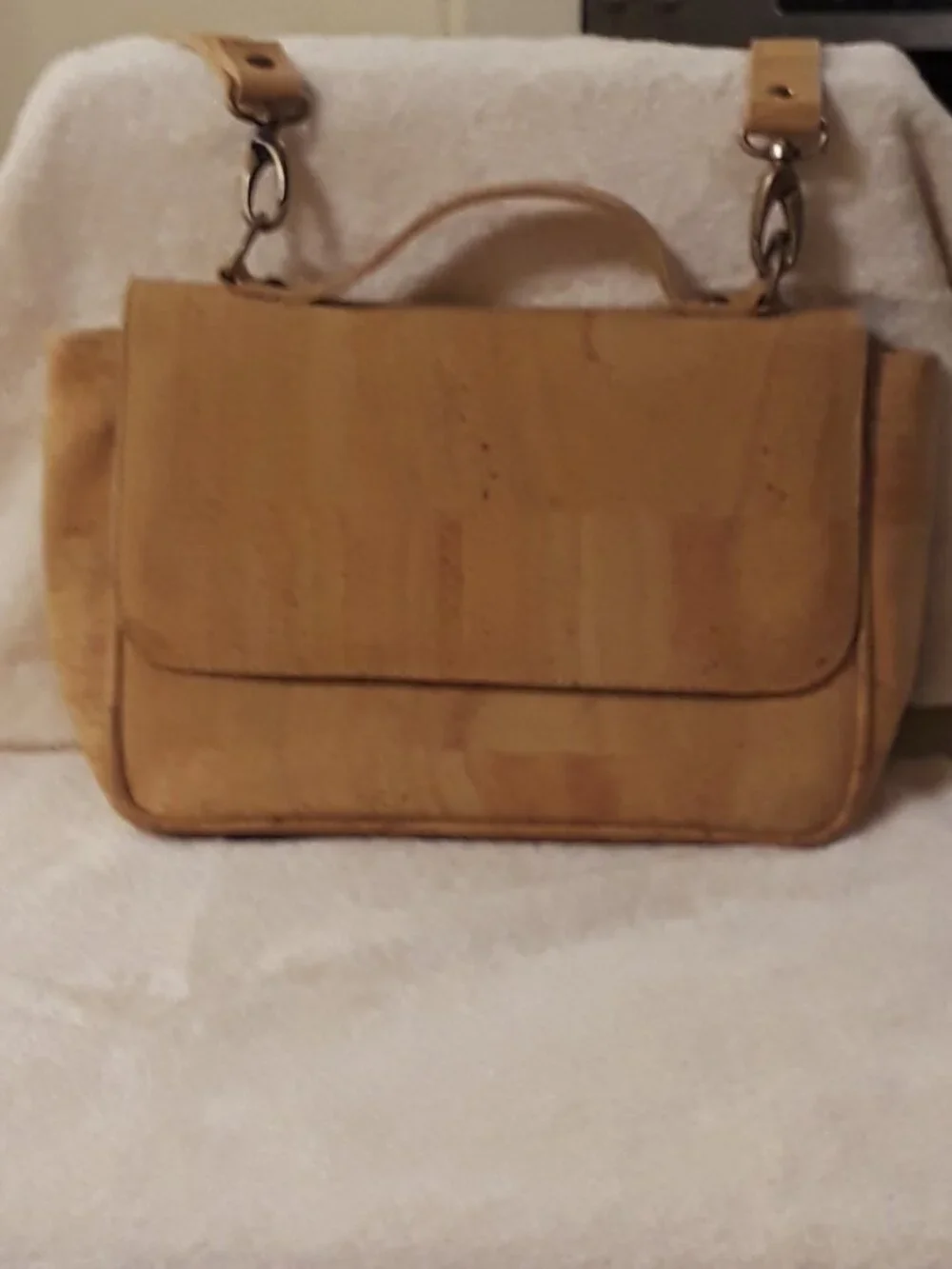 Natural Cork Portugal Convertible Satchel Crossbody Bag Top Handle and Strap EUC